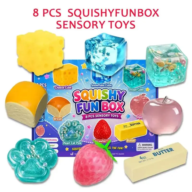 8Pcs Set Malt Sugar Stress Relief Fidget Toys, Sensory Bundle, Creative Slow-Return Squishy, Party Gift, 8 Different Styles