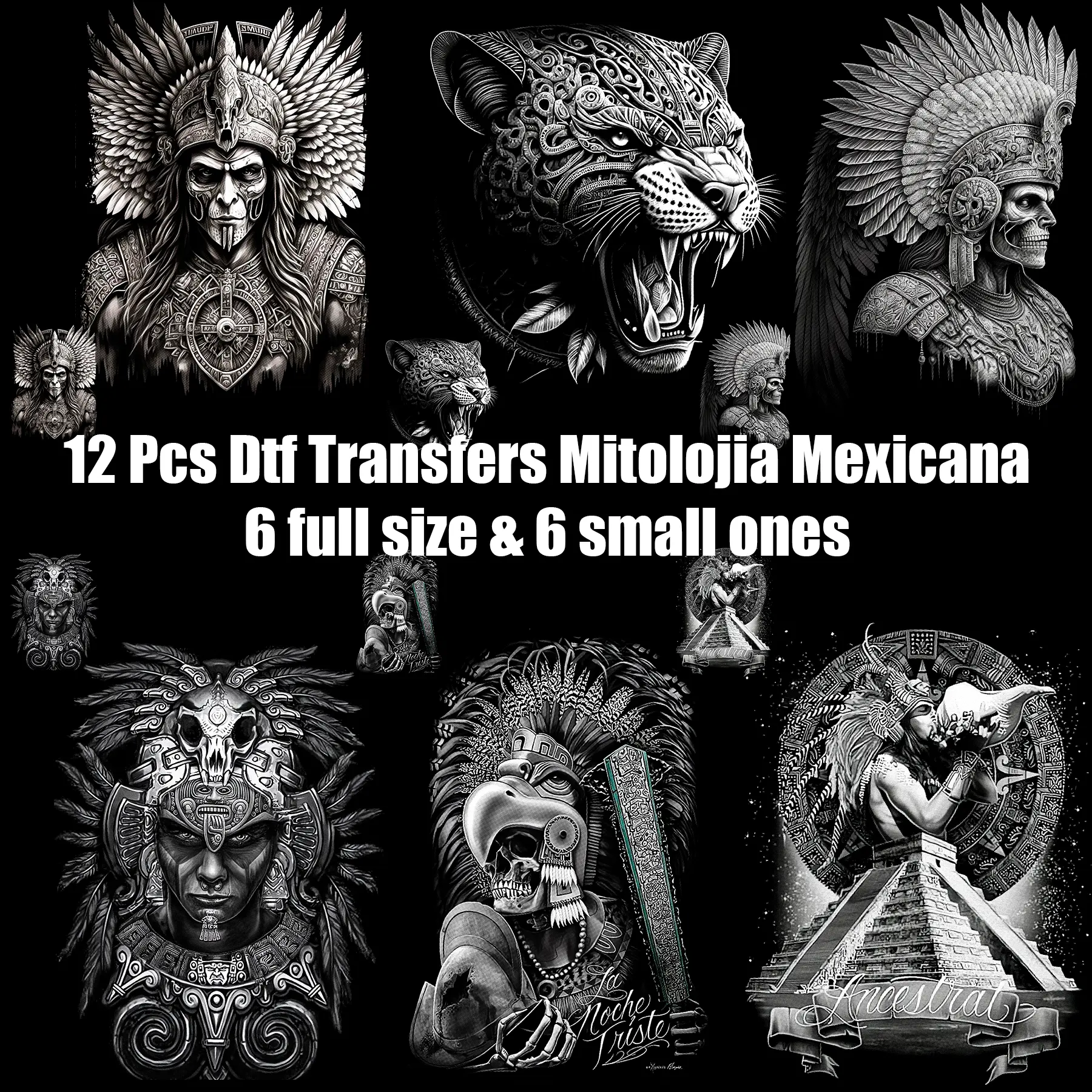 Dtf Transfer Halftone Mitolojia Mexicana Theme