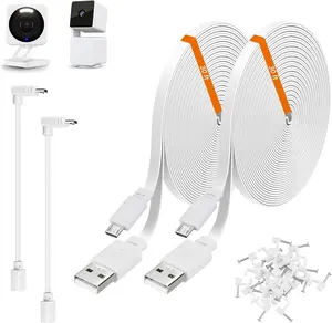 2 Pack 30ft Power Extension Cable Compatible with Wyze Cam,  - 9m Long Flat USB to Micro USB Charging Cord with L-Shaped Adapter, White