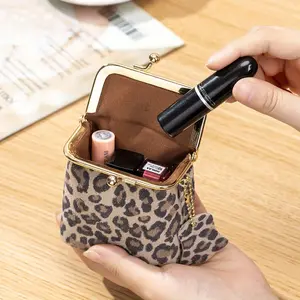 Fashionable women's leopard print genuine leather coin purse, stylish lipstick storage bag, jewelry ring necklace storage box, portable storage tool, suitable for storing earphones, jewelry, lipstick, and coins. A gift for a wife or mother
