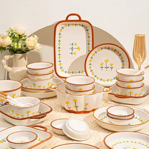 11/27/43 Piece Ceramic Dinnerware Set with Chrysanthemum Pattern, Microwave and Dishwasher Safe, Scratch Resistant and Durable, Suitable for Desserts, Appetizers, and Dinner Knife and Fork Set