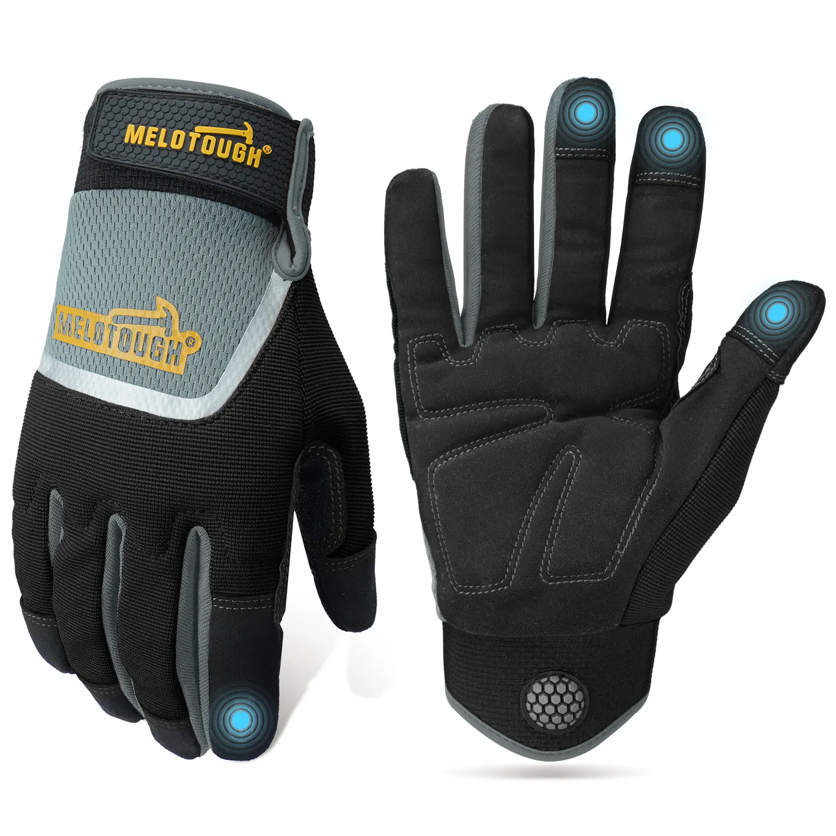 MELOTOUGH Work Gloves for Men Women, Heavy Duty Mechanic Gloves with Touch Screen, Non-Slip Wear Resistant Safety Working Gloves for Garden, Yard, Warehouse, Construction and Daily Work