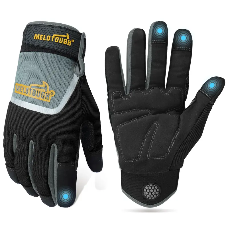 MELOTOUGH Men's One Size Heavy-Duty Mechanic Work Gloves - Touchscreen Safe, Non-Slip Grip, Wear-Resistant, Adjustable Secure Wrist, Breathable Mesh, Extra Protection, Reflective Strips, for Carpentry, Outdoor Tasks
