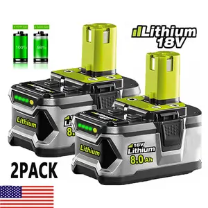 2025new Battery 2X 8.0Ah Lithium-ion For RYOBI P108 18V One Plus High Capacity 18 Volt