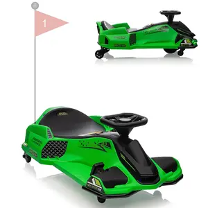 【GARVEE】12V Electric Ride-On Drift Car for Kids with High/Low Variable Speed, 5 Wheels, Built-in Music, Front and Tail LED Lights, and Low-Power Alarm in Green