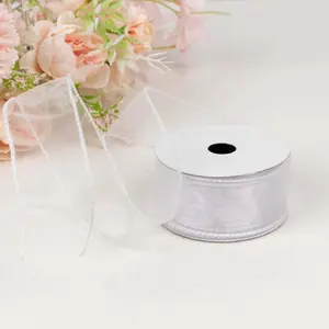 10 Yards 1.5" White Sheer Organza Wired Edge Ribbon