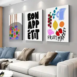 3-piece Canvas Wall Art Set, Fruit Market Theme Home Decoration