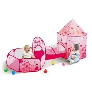 【fathersdaygift】VEVOR 3 in 1 Kids Play Tent with Tunnel for Girls, Princes, Boys, Babies and Toddlers, Indoor/Outdoor Pop Up Playhouse with Carrying Bag & Banding Straps as Birthday Gifts, Magenta Color