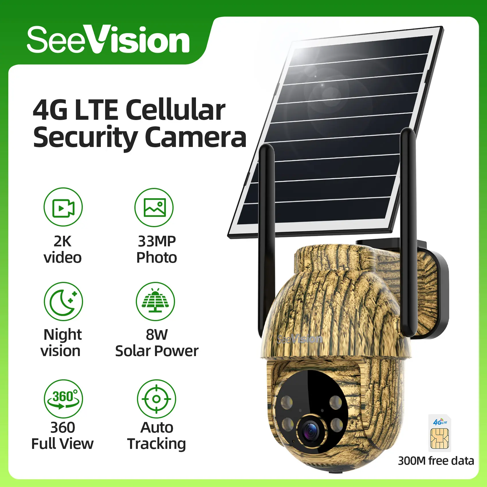 SeeVison 4G LTE Cellular Solar Security Cameras Wireless Outdoor, Solar Powered 3MP Camera 2K Security Camera for No WiFi, PIR Motion Detection,Siren,Color Night Vision, SD/Cloud Storage (SIM Card Included)