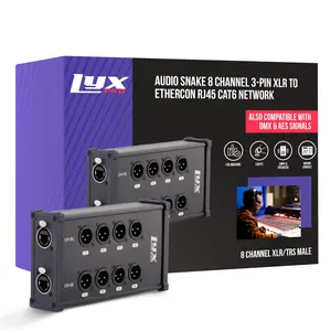 LyxPro 8-Channel Dual Input 3-Pin Multi-Network XLR Cable Breakout for Stage Sound, Lighting, and Recording Studio - Male to RJ45 Ethercon – Ideal for Sound, Lighting Setup, Ground Lift