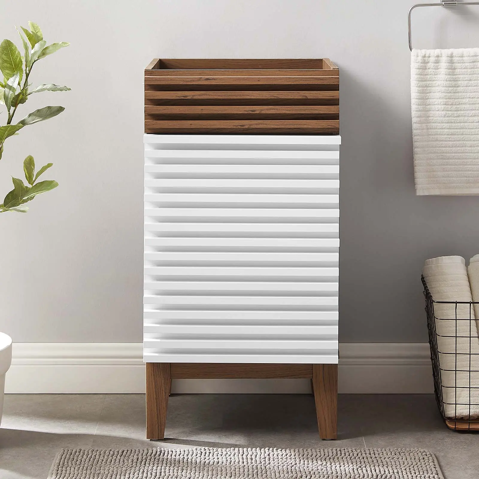 Modway Render 18-in White Walnut Bathroom Vanity Cabinet with Storage (Sink Basin Not Included)