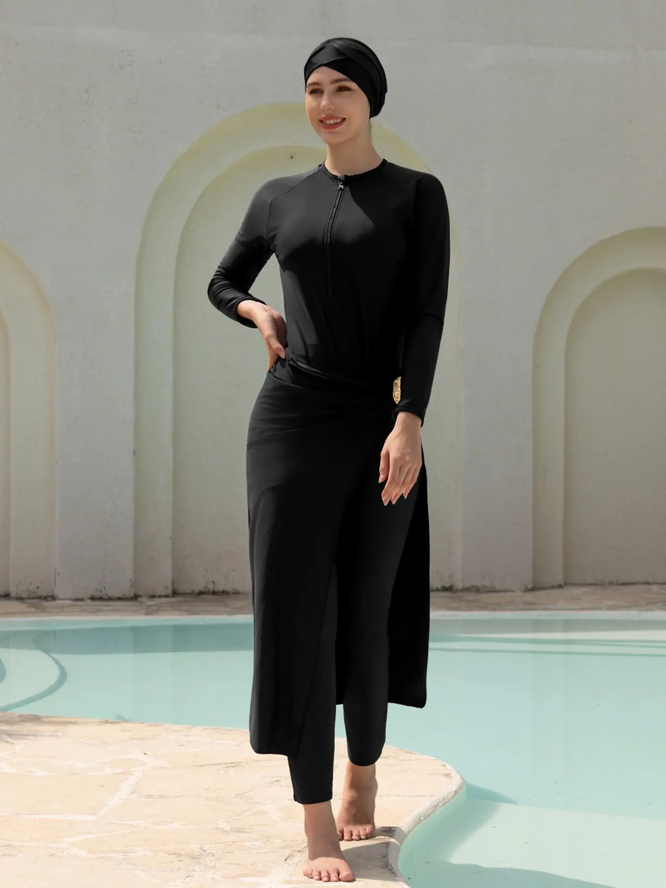 Women's Long Sleeve Swimwear Set, Plain Color Conservative Design, Modest Swimwear, Modest Swimsuits, Muslim Swimwear, Middle Eastern Style Bikini Suit, Summer Beach Vacation Wear, Modest Swimming Wear, Modest Fashion Swimsuit