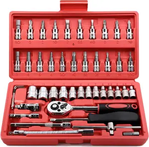 46PCS Car Repair Machinery Tools Set, Household Machinery Tools, Socket Wrench DIY Repair Tool Kit, Ratchet Screwdriver Compatible with Car Repair & Bicycle Repair, Hardware Toolbox Compatible with Auto Repairing & Household, Valentine Gifts for Men