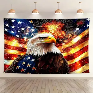 1PC Independence Day themed tapestry featuring majestic eagle and vibrant fireworks creates festive atmosphere perfect for enhancing wall decor in bedrooms or living rooms during gatherings and celebrations stunning design complements home style rich colo