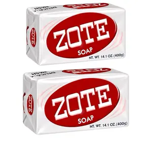 zote Pink Laundry Bar Soap Detergent Tablets, 14.1oz 400g Scented Laundry Beads with Coconut Oil, for Baby Stain Removal & Fabric Softening PACK OF 2