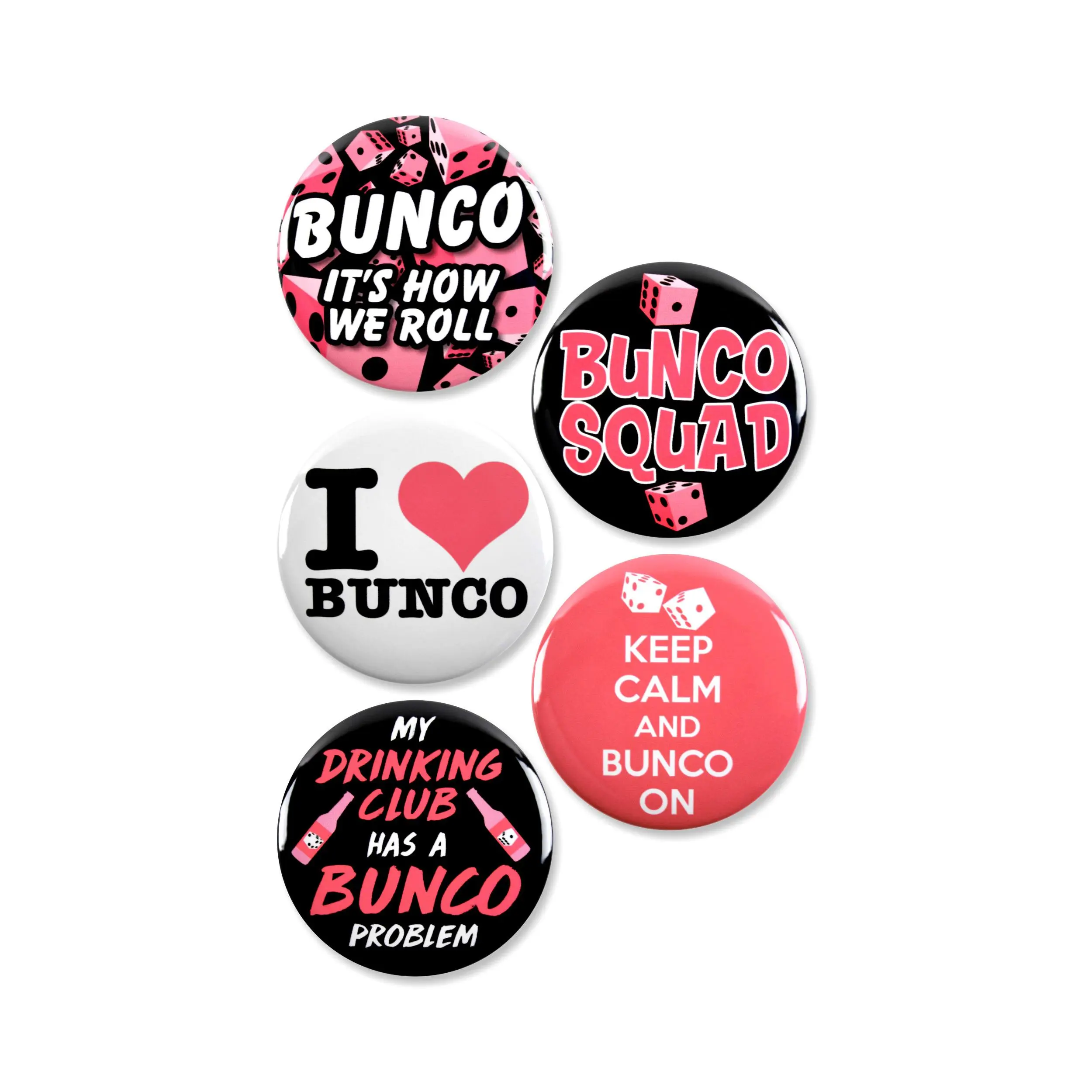 5 Pack - Funny Bunco Game Night Pinback Buttons - 2.25 Inch