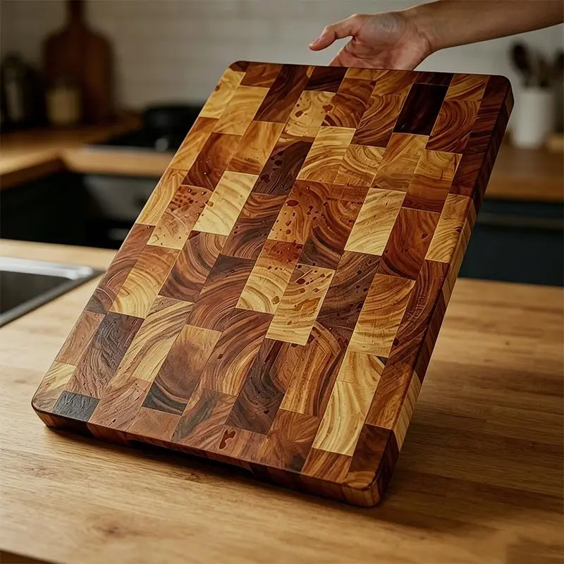 End Grain Kitchen Chopping Board - Family Heirloom with Durable Construction, Natural Grain Patterns, Extends Board's Lifespan, Cutting Board