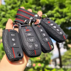 for Ford key fob case with keychain holder silicone Full cover protector key case organizer Car Key Accessory for Fusion 2014 2016/ Explorer/ mustang f150 2020/ Ka 2015 2018/ Focus 2 2005-2010/ EcoSport 2014/ Focus C Max/ S-MAX 2007/ Fiesta Mk7 2010 2012