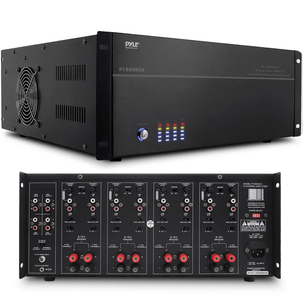8 Channel Home Theater Amplifier - 8000W MAX |  Multi-Zone Audio Power Amp with LED Display, 4-Channel Bridgeable, 5-Way Banana Plug Outputs & Distortion-Free Sound for Studio, Home & Speaker Systems