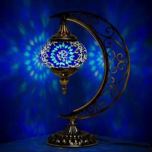 Turkish Lamp Turkish Moon Lamp Moroccan Stained Table Light Bohemian Moon Bedside Light for Decorations Home Gift(Vintage Style)