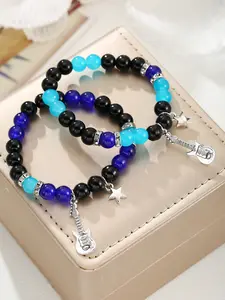 Friendship Beaded Heart Magnetic Bracelet Set, Elastic Couple Hand Jewelry, Bestie Accessory, Unisex Love Charm Wristband, Stackable Bracelets