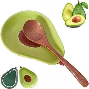 Cute Green Avocado Ceramic Spoon Rest Utensil Holder for Stove Top Kitchen Counter, for Spoon Ladle Spatula Coffee Spoon Kitchen Decor & Accessories
