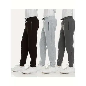 3pcs Boys' Athletic Joggers with Zippered Pockets & Drawstring Waist Soft Stretchy Cotton Blend Casual Sweatpants for Spring Summer Fall Black Gray Olive Green Teenage Activewear Elastic Shorts Set