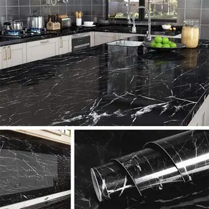 1 Roll Black Marble Wallpaper for Kitchen Counter Top Black Peel and Stick Contact Paper for Countertops Waterproof Desk Dresser Table Cover Sticker Renter Friendly Countertop Vinyl Wrap