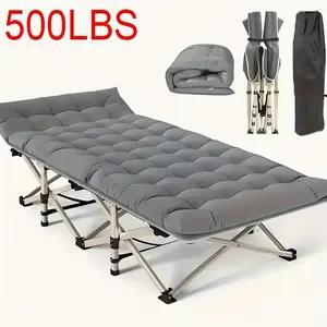 75-inch heavy-duty queen-size folding bed, 10-leg design for stable support, portable camping bed with side pockets and mattress, winter camping equipment