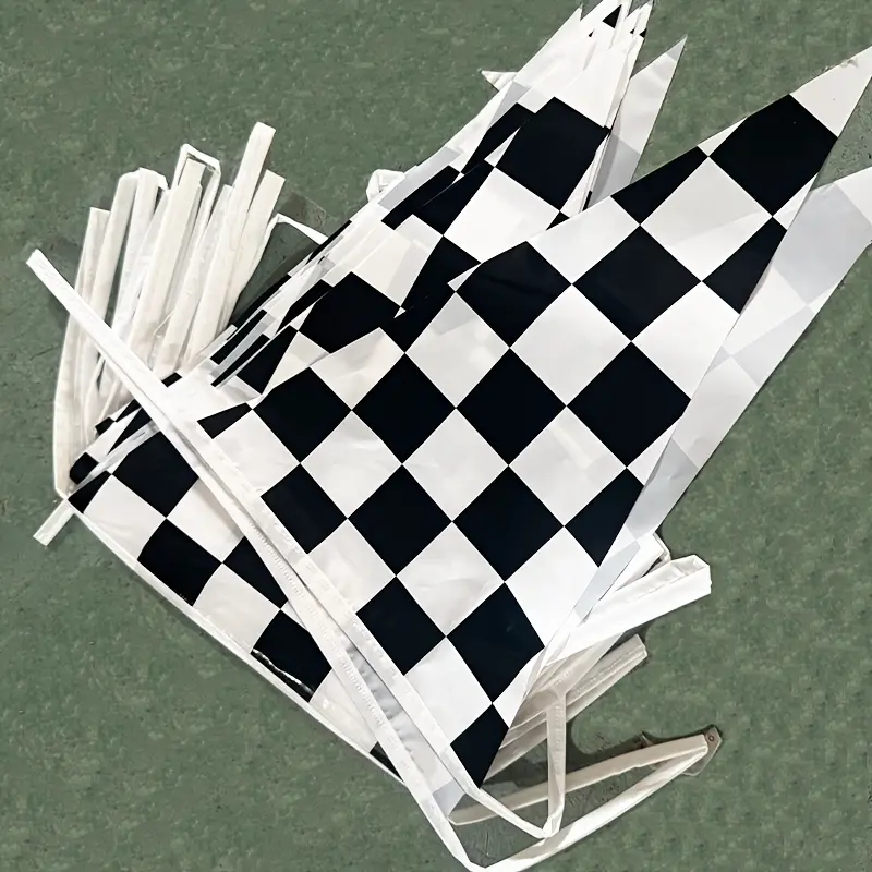 Reusable party decoration bunting - 25 black and white checkered flags on a 32-foot string - perfect for racing, car racing, and checkered-themed parties and events Bunting Banner