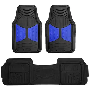Custom Trimmable Heavy-Duty Non-Slip Rubber Car Floor Mats Full Set (28x18in, 18x55in) - Blue Car Interior Accessory for Floor Protection with Easy Installation
