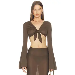 Lovers and Friends Paisleigh Knit Tie Top in Chocolate Brown