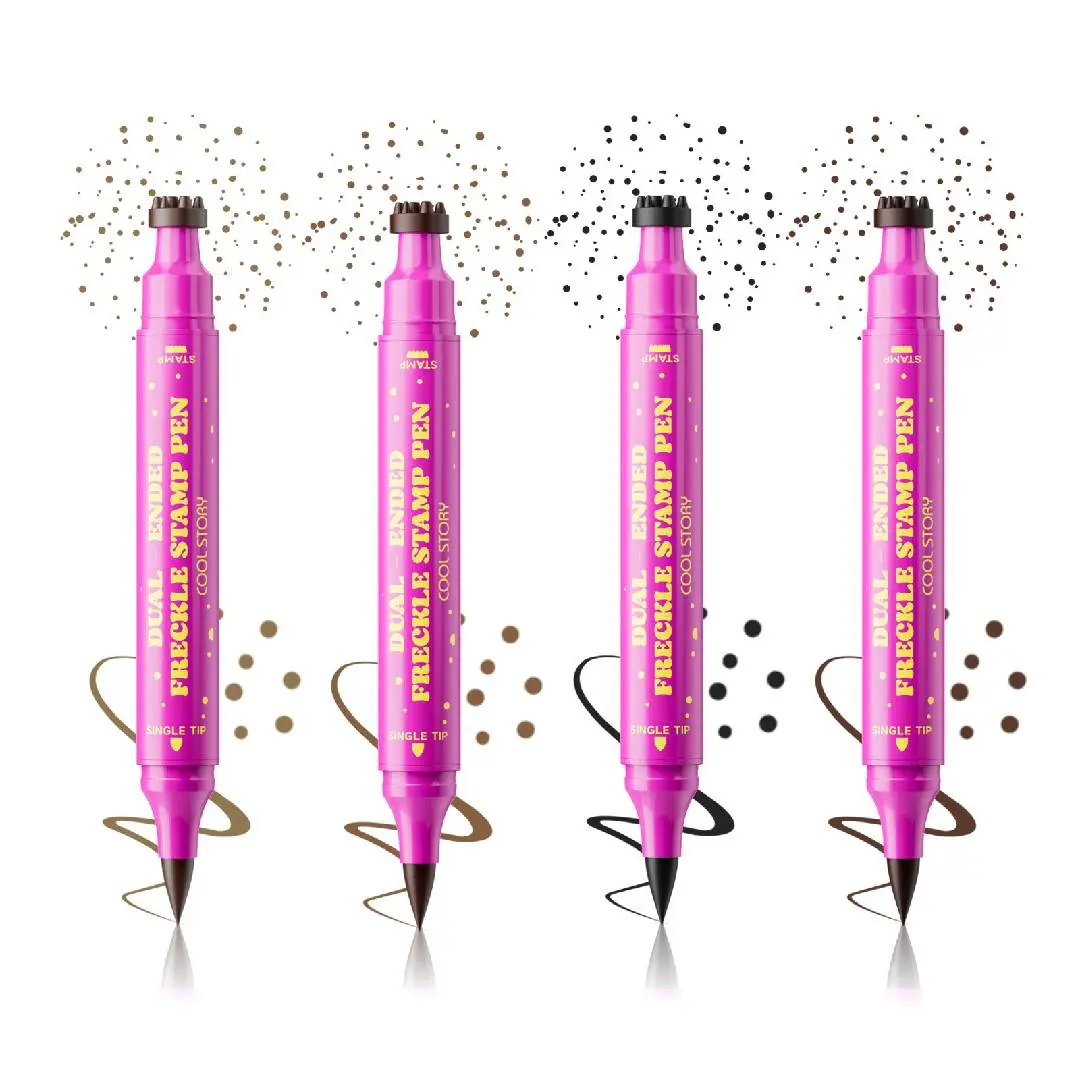 Dual Ended Freckle Makeup Pen, 3-in-1 Natural Freckle Dotting Tool, Waterproof Smudge Proof Long Lasting Freckle Marker, 4 Shades Brown Freckle Ink Pen for Natural Sun-kissed Freckles Cosmetic Stamp Eyeliner Duo Dual-Head