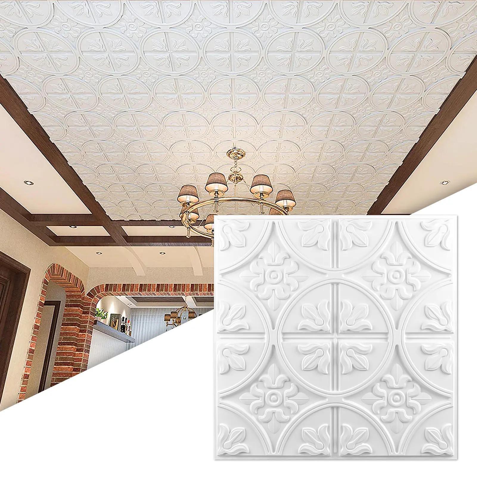 Art3d 12-Pack 24x24 in Carving PVC Square Drop Ceiling Tile - 48 Sq Ft/Case, Floral Leaf Patterns, Durable, for Interior Design, Elegant Vintage Vibes, Living Room, Bathroom