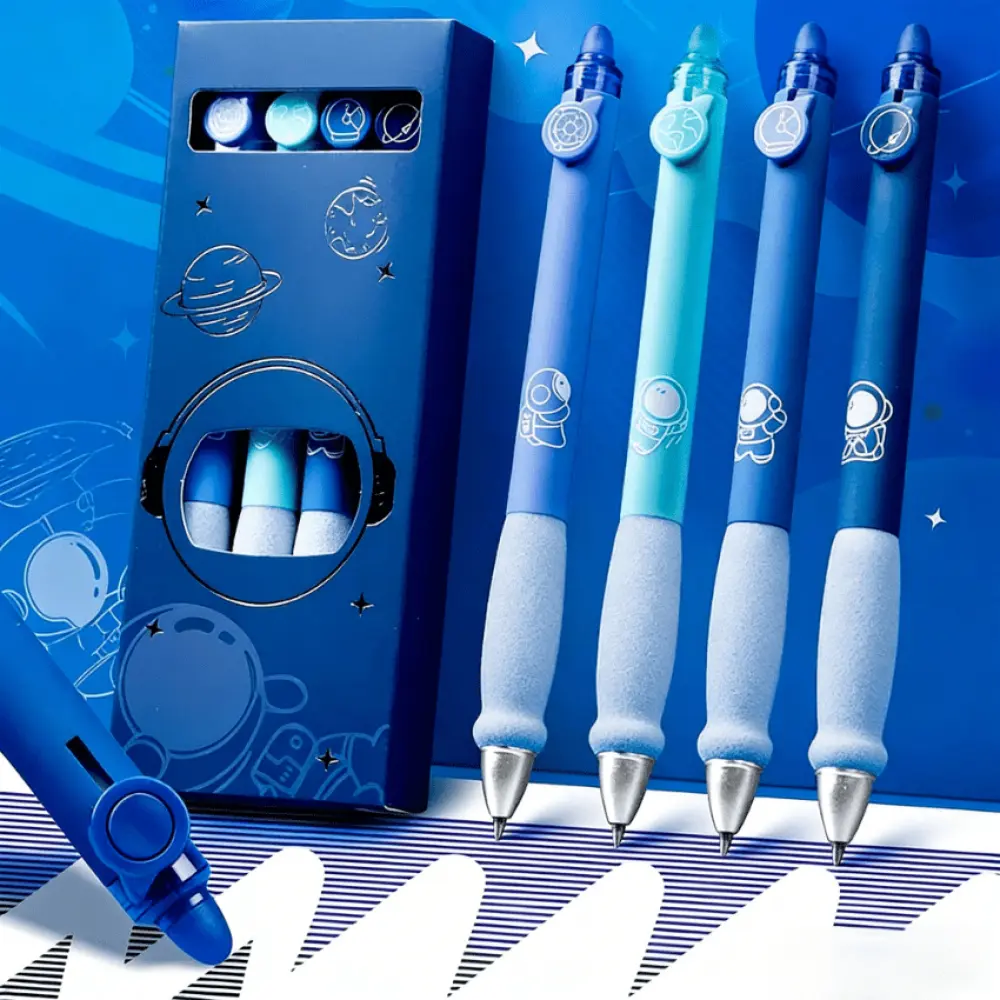 Unisex 8-Pack Aesthetic Gel Pens Set, Pure Color Erasable Smooth-Gel Ink Grip Pens with Blue Cosmos Star Pattern Pack Combination, Quick-Drying High-Capacity Blue-Black Ink, Soft Cloud Grip, for DIY Enthusiasts, Office & Study Note-Taking