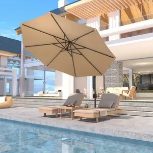 10ft Heavy-Duty Cantilever Offset Patio Umbrella, Outdoor Golf Umbrella with Adjustable Tilt & UV-Resistant Canopy, Rust-Proof Iron Frame for Garden, Backyard, Pool (Beige)