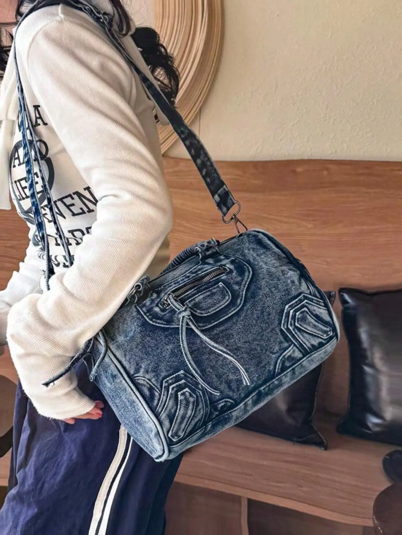 New Vintage Washed  Messenger Bag, Casual Y2K Style Shoulder Bag Double Handle Handbag Niche Design, Spacious And Practical Crossbodybag Suitable For Work Commuting, Shopping, Travel And Back To School, Fashionable Street Bag