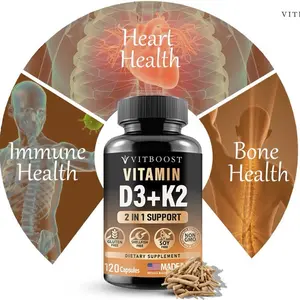 Vitboost Vitamin D3 K2 Supplement - 120 Count - Gluten-Free, USA Made, Healthcare Dietary Healthcare, Fitness   supplement d3 supplement Edible