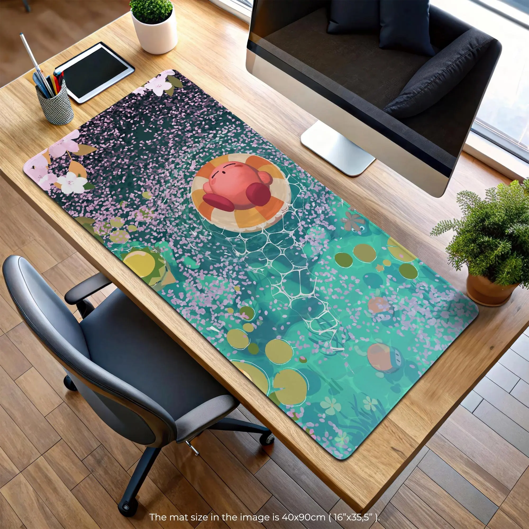 Kirby Relaxing Pool Gaming Mouse Pad, Cute Summer Kirby Desk Mat, Officer Desk Mat, Desk Decoration, Keyboard Computer Mat