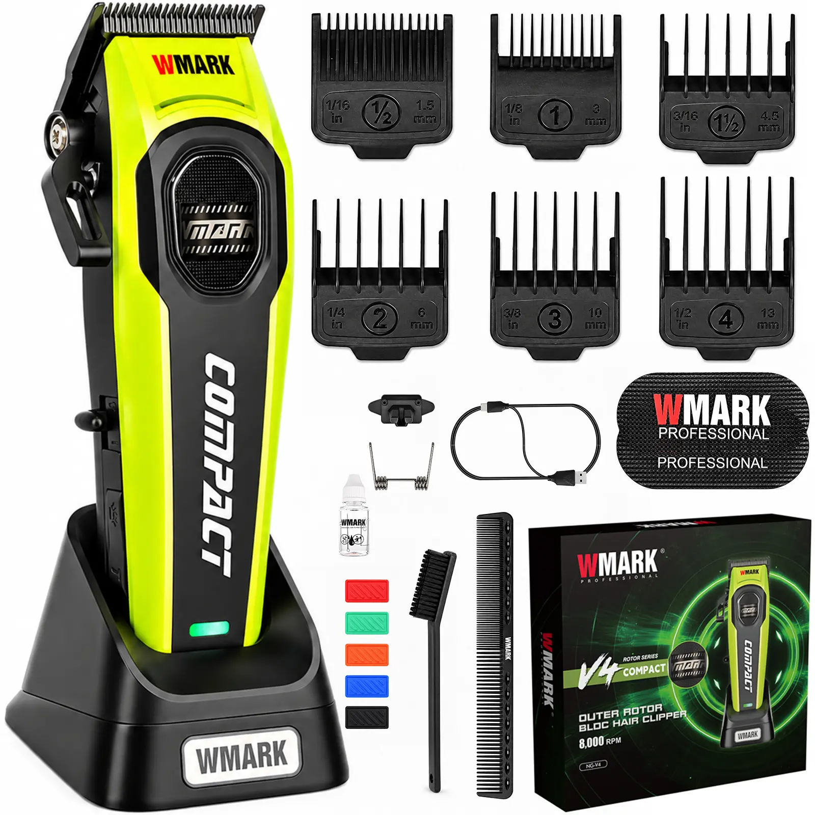 Wmark NG-V4 Professional Barber Hair Clipper, 2-Speed Grooming Trimmer with Brushless Motor and DLC Blade, USB Rechargeable Kit for Men, Usb Rechargeable Clipper, Grooming Clean-Up Hair Trimmers & Clippers