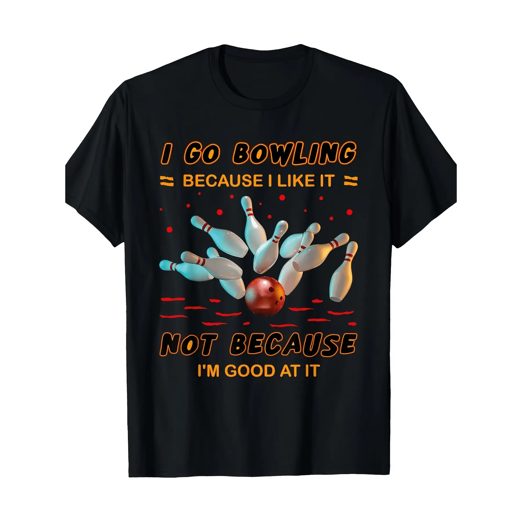GGOR Men's Casual Bowling Print Short Sleeve T-Shirt, Knit Polyester Menswear with Slight Stretch Fit, Plus Size Available, Fabric, Round Neck, Top, Shortsleeve, Tshirt, Crew Neck, Tops, All Seasons, Drop Shoulder, Dry Clean
