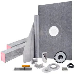【Summervibes】VEVOR Shower Curb Kit,  , 48\"x72\" Watertight Shower Curb Overlay with 4\" PVC Central Bonding Flange, 4\" Stainless Steel Grate, 2 Cuttable Shower Curb and Trowel, Shower Pan Slope Sticks Fit for Bathr