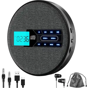 CD Player Portable, Rechargeable Portable CD Player with  Speakers and Anti Skip,CD,USB,AUX,LCD Display,Backlit Button,5 EQ,A-B Repeat,10 Speeds for   Fabric, Black