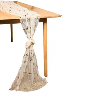 Clear Gold Foil Bow Table Runner, Transparent Sheer Table Flag, Wedding Birthday Party Decoration, Cuttable Festival Banquet Home Table Decor