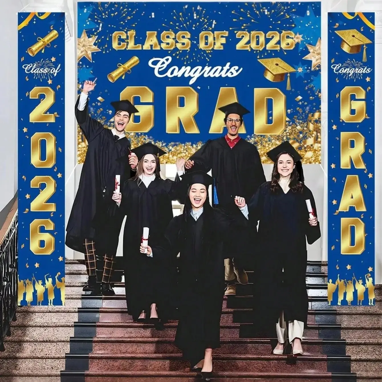 2026 Graduation Decoration Set 1 Banner + 2 Couplets, Graduation Party Decorations, Polyester Material, Fireworks, Book Banner Graduation Ceremony Party Photo Hanging Cloth Graduation Season Banner Couplets, Graduation Party Supplies