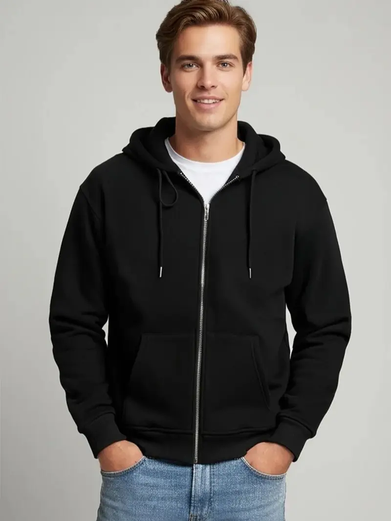 Forever 21 Men's Fleece Zip-Up Hoodie - Casual Long Sleeve Menswear with Adjustable Hood and Kangaroo Pocket, Adjustable Men's Hoodies