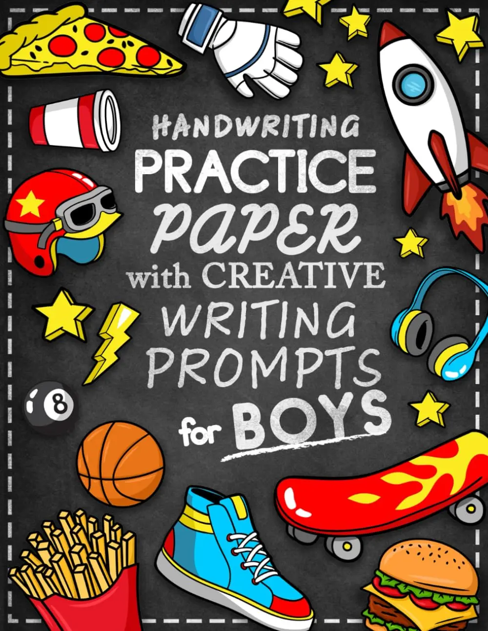 Handwriting Practice Paper for Kids: Blank Lined Writing Pages With CreativePrompts for Print and Cursive Penmanship Improvement for Boys
