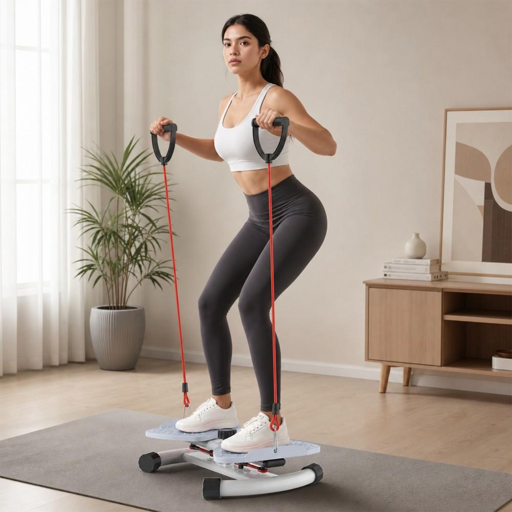 Homhut Silent Waist Twister Plate with 2 Resistance Bands, Anti-Slip Grip Base, 300lbs High-Capacity, Portable Convenient Design for Family Fitness, Ab Training & Waist Twisting Home Fitness Accessories, Compact(Gray）