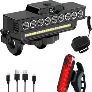 GZXIHTZ 2-in-1 USB Rechargeable Bike Light Set - Bike Accessories with Digital Display, High-Lumen Headlight, Taillight, and Horn for Night Riding Safety