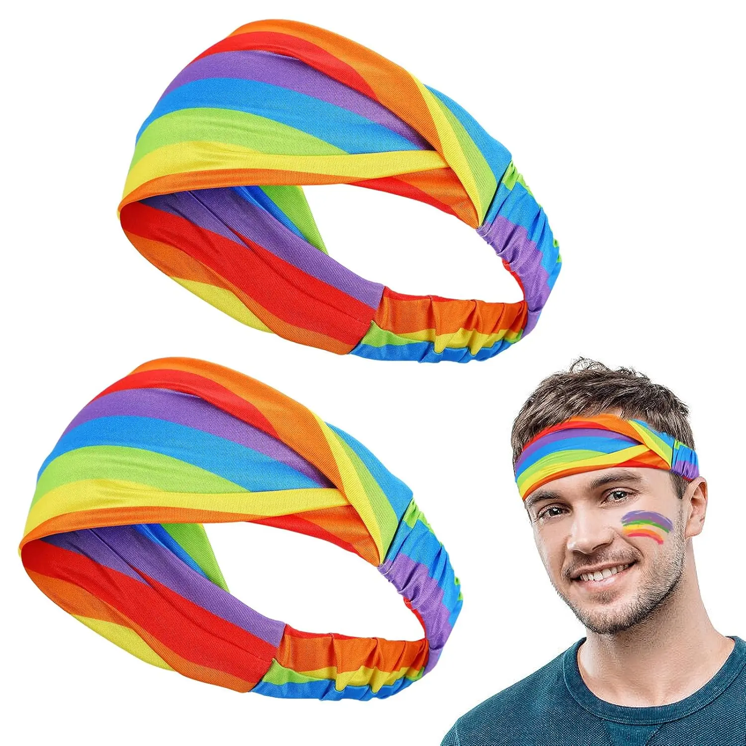 LGBTQ Rainbow Stripes Flag Pattern Hair Headbands (2-Pack) - Milk Silk, Moisture-Wicking, Elastic Fit for Adults' Pride Events